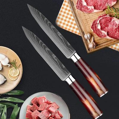 Couteau à Steak Acier Inoxydable Couteau de Cuisine Occidental Couteau à Fruits avec Manche en Bois Couteau à Découper Japonais Style Damas