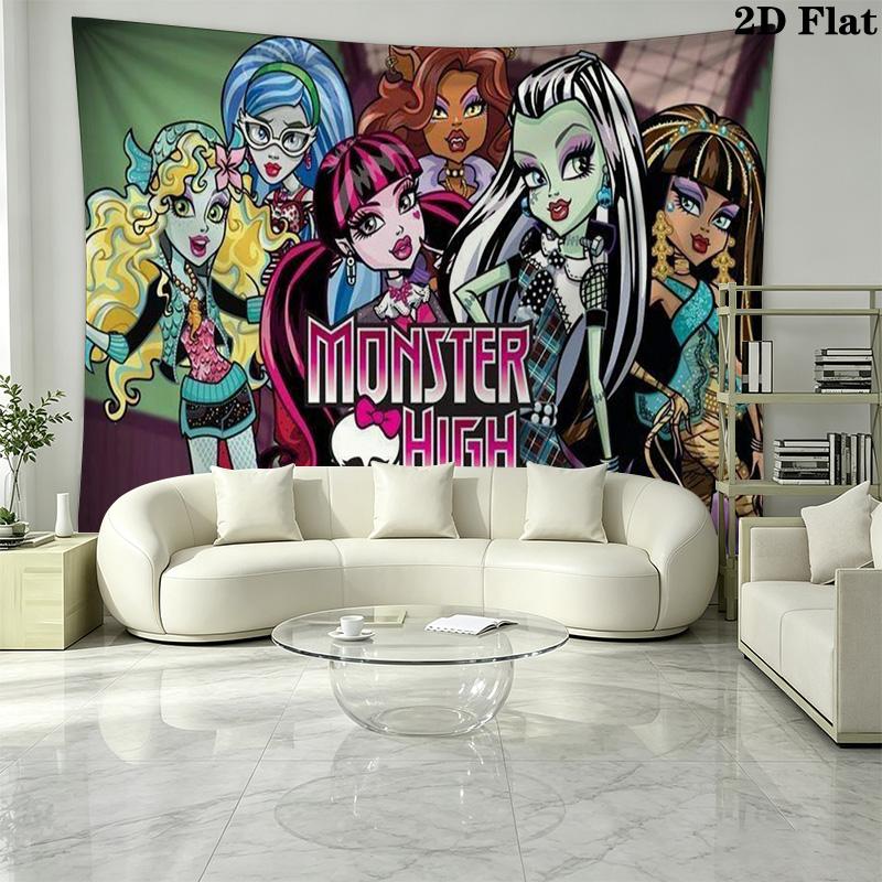 Anime Monster High Wall Tapestry Aesthetic Wall Hanging Printed Fabric Blanket Decorative Tapestries for Bedroom Living Room Home Decor