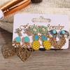 6Pairs/Set Alloy Jewelry Bohemian Vintage Style Ear Stud Pineapple Earring Set Flower Leaves