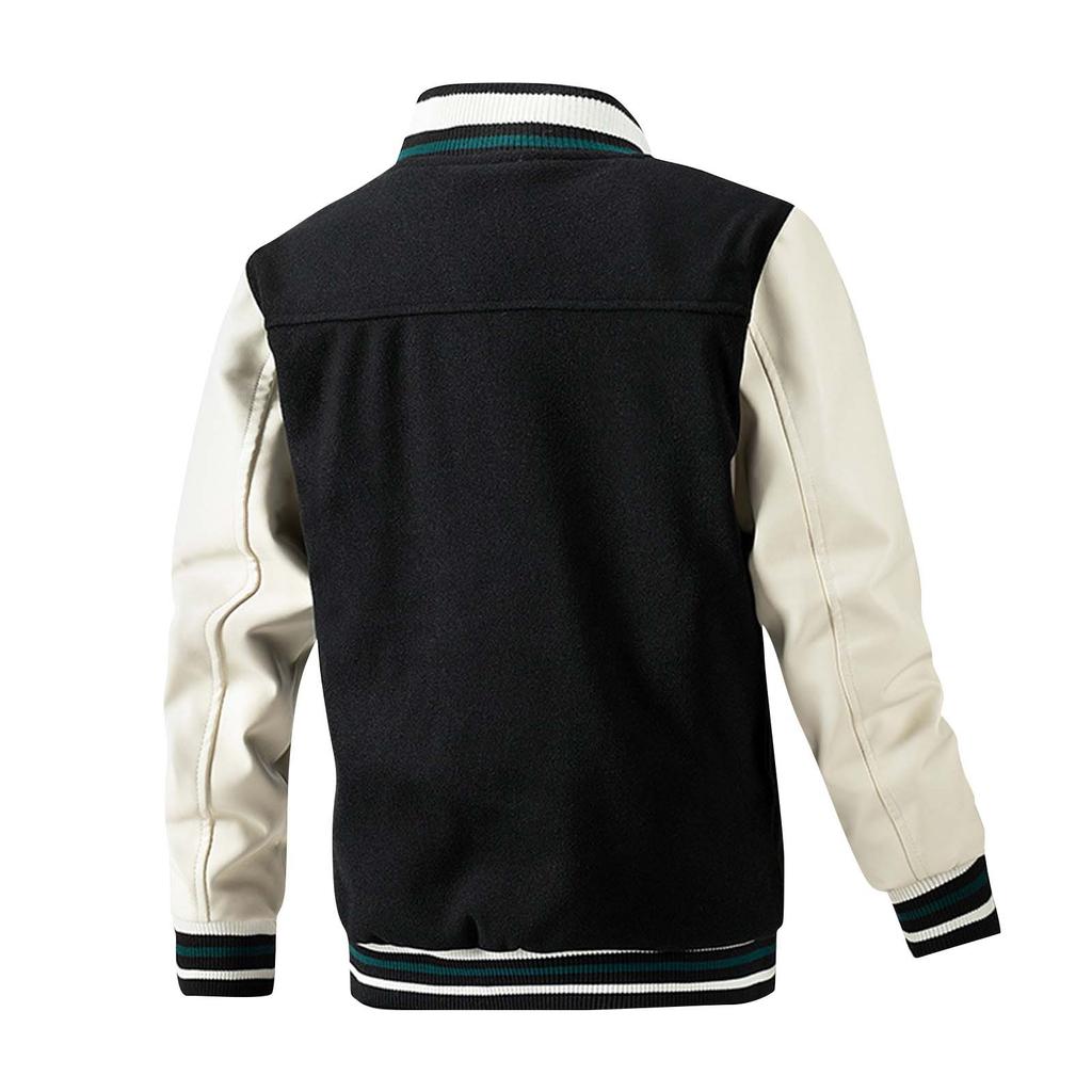 Baseball Coat Jacket Men's  And Winter New Casual Color Inserted Wool Coat