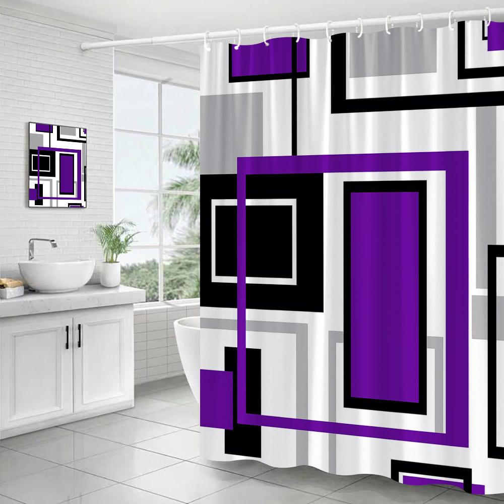 Creative Geometric Pink Shower Curtain Black Grey Square Pattern Modern Polyester Fabric Home Bathroom Curtains Decor With Hooks