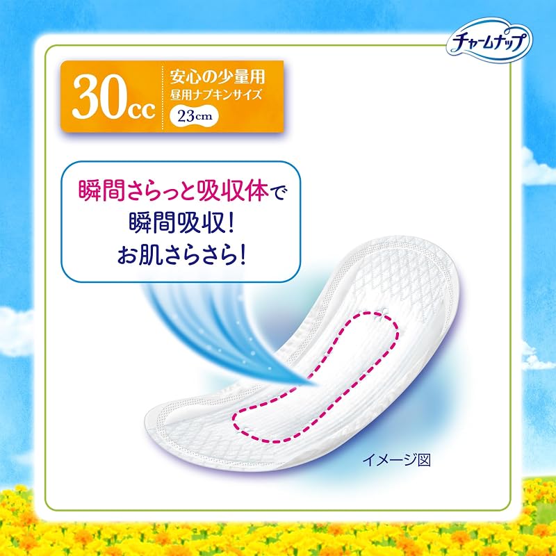 Charmnap [Jumbo Pack] Absorbent Sanitary Napkins, Light Incontinence, Wingless, 30cc, 23cm, 44 pieces.