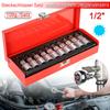 10 Piece Multitooth Sleeve Set 1/2 Drive Sockets for All Nuts and Bolts Chrome Vanadium Steel Construction Convenient Storage