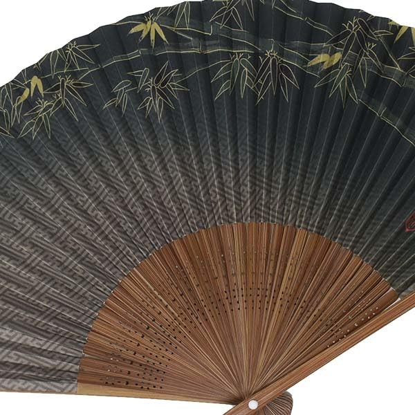 Kimono Folding Carved Karaki Green Bamboo [Stylish Iroha] Men's Fan, Wood, Scented,