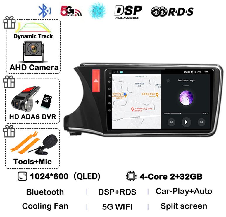 Android 14 Carplay Auto Car Radio For Honda CITY 2014 2015 2016 2017 2018 2019 Multimedia Stereo Player GPS 4G+WIFI 360 Camera