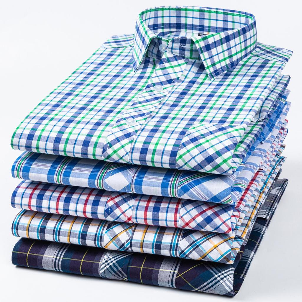 Men's 100% Cotton Plaid Long Sleeve Shirt - Casual Spring/Summer Style