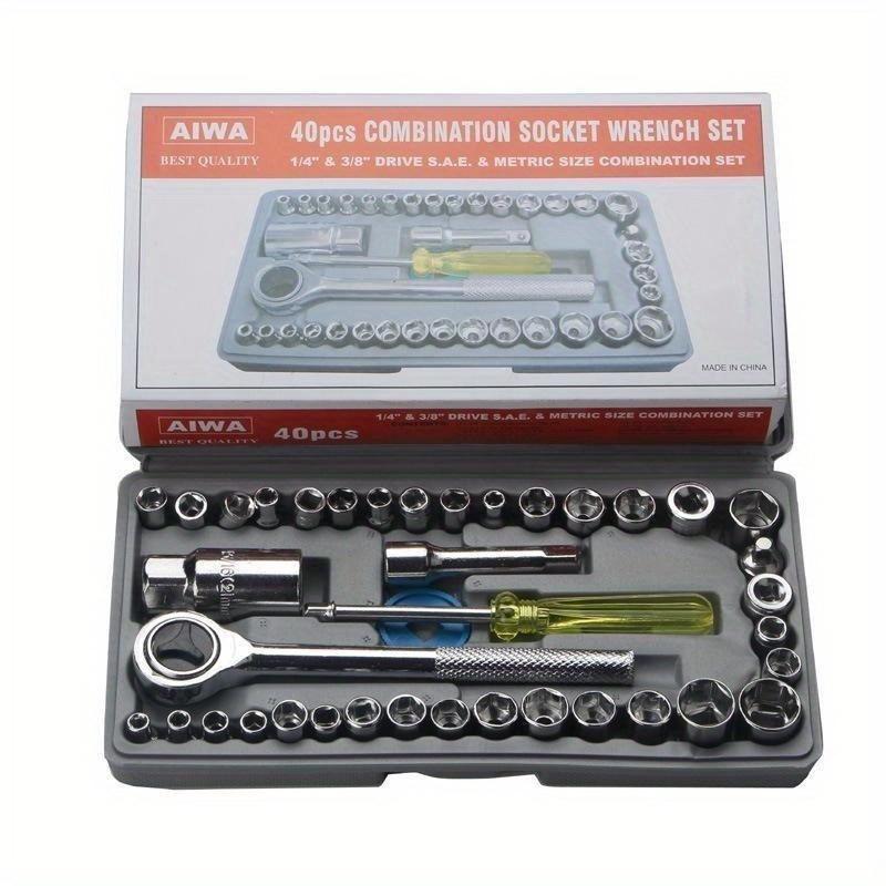 40pcs/set Automobile Motorcycle Repair Tool Box Precision Socket Car Wrench Set Sleeve Screwdriver Kit Auto Car Repair Tool Kit