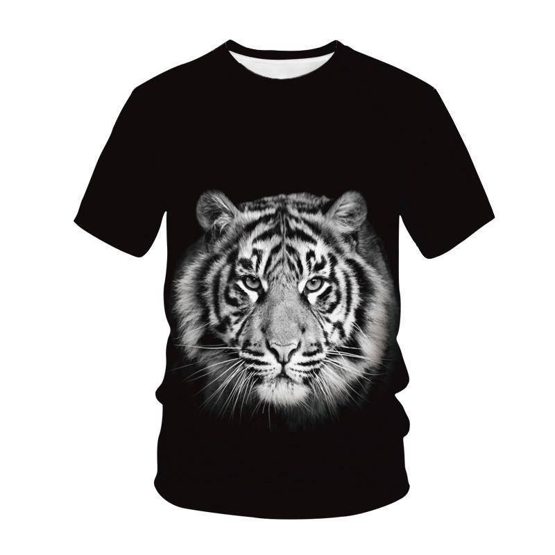 3D Digital Tiger Head Printed Men's T-shirt Round Neck Casual Men's Adult Short Sleeved Shirt