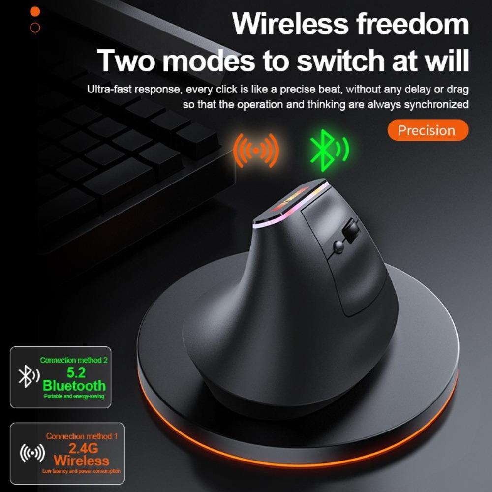 RGB luminous mouse ergonomic design vertical vertical Bluetooth BT + 2.4G dual-mode Bluetooth wireless mouse