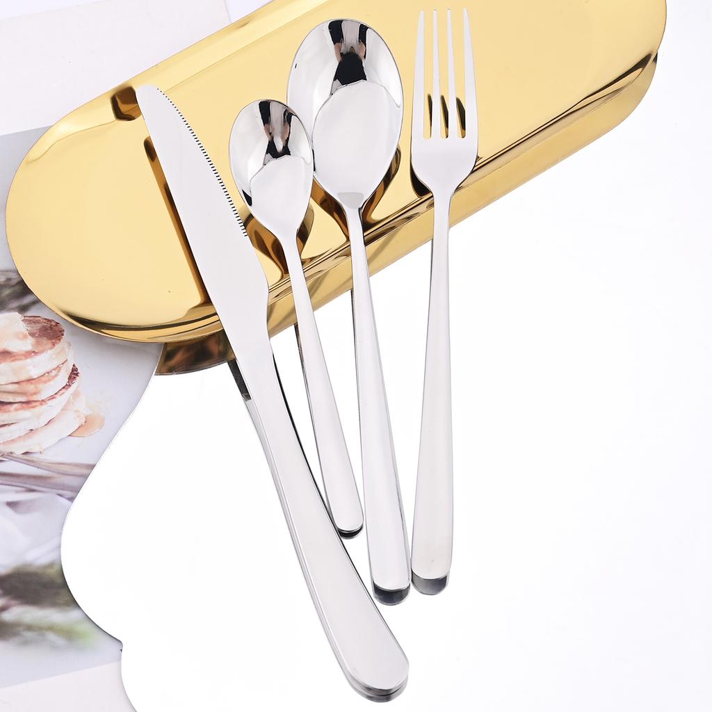 4pcs High-quality Stainless Steel Tableware Set Shiny Silver Flatware Knife Fork Coffee Spoon Dinnerware Set Kitchen Party Silverware