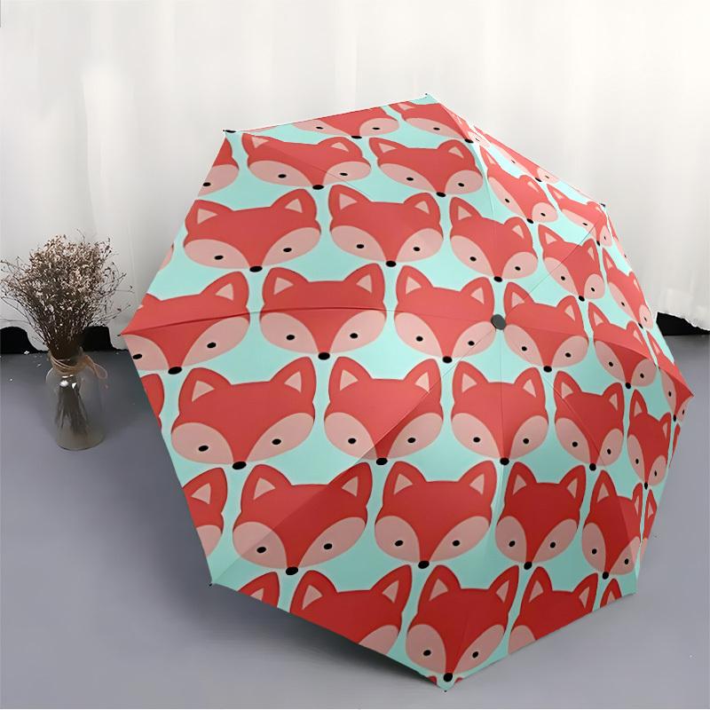 1pc Fox Pattern Automatic Folding Umbrella - Portable Collapsible Design, 8-Rib Iron Frame, Durable Fabric yy251125087