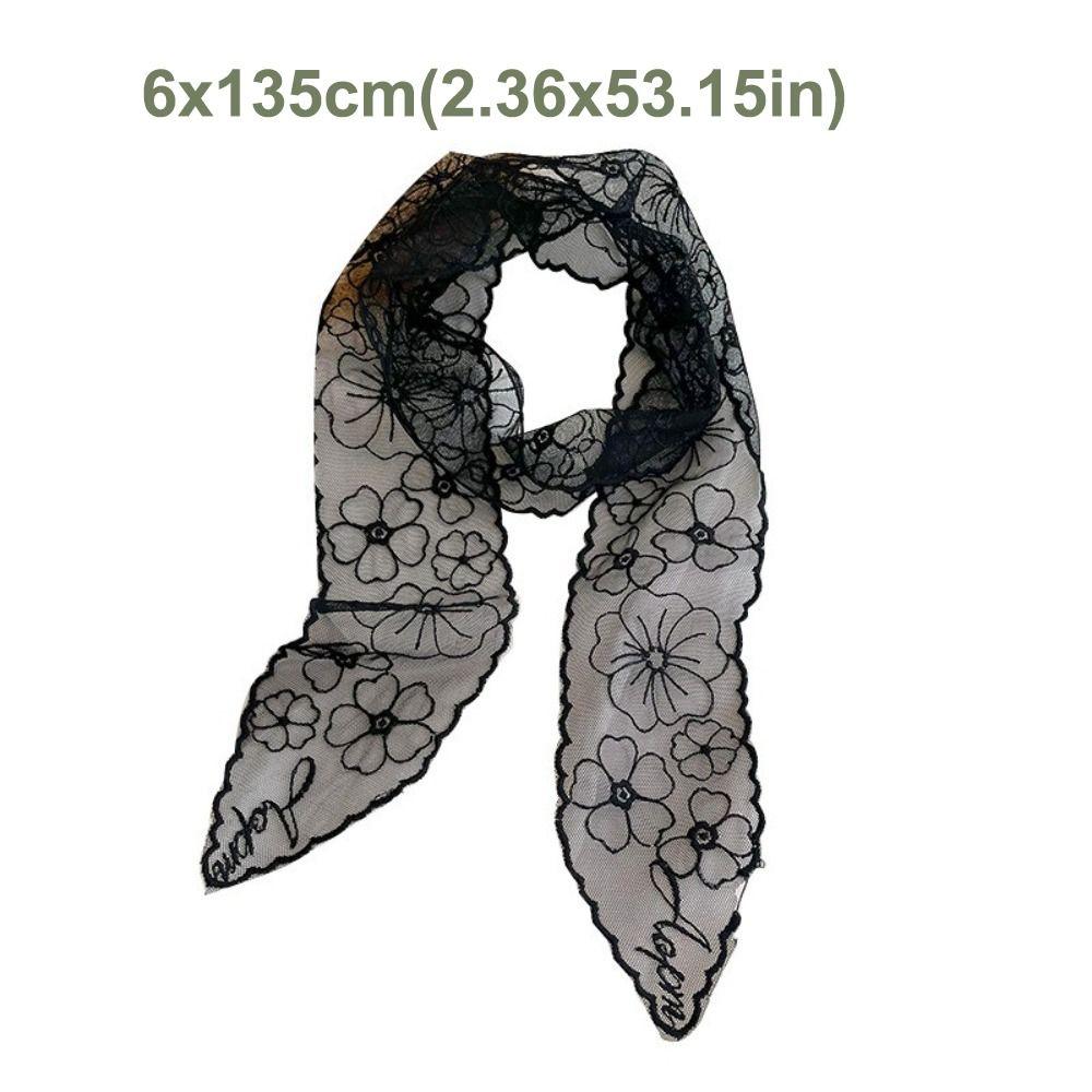 16Sheets Cute Thin Women Narrow Long Scarf Embroidered Flower 135cm Ribbon Waistband Elegant Y2k Female Headscarf Summer