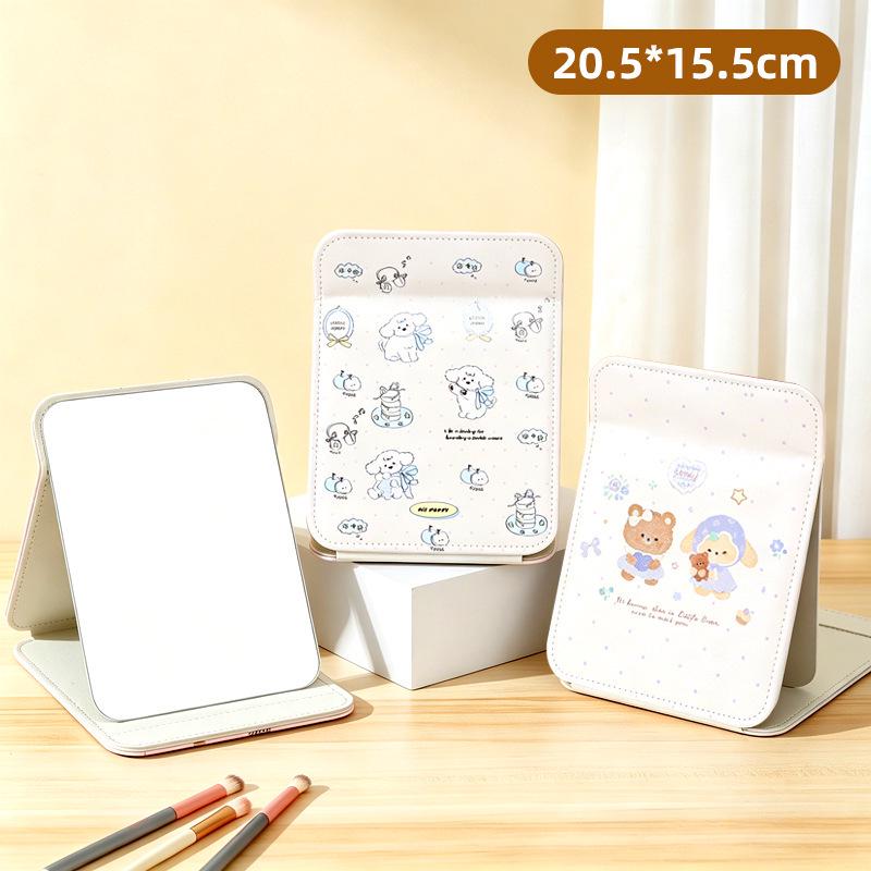 Thickened PU Leather Folding Makeup Mirror - Cute, Standable Desktop Dressing Mirror for Women