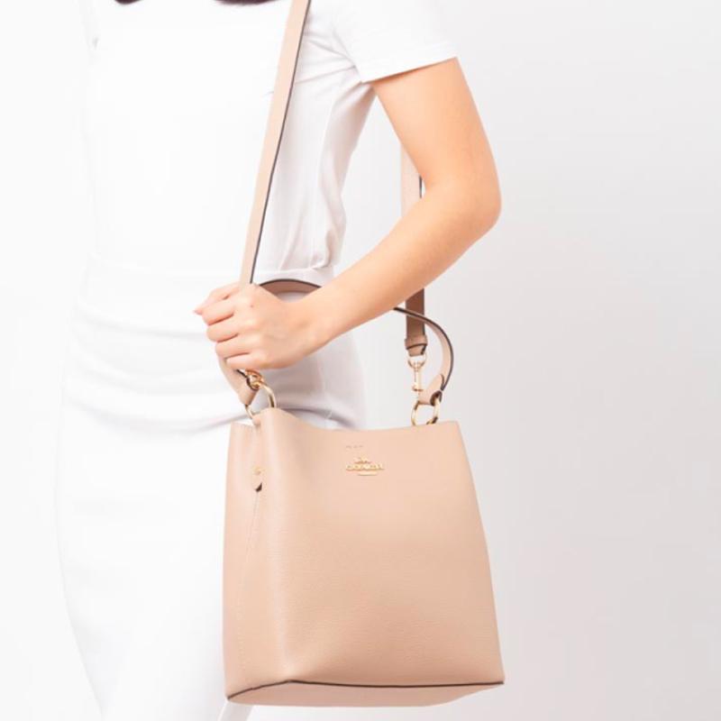 Coach Ville 26 Couleur Unie Cuir Seau Cabas Sac de Courses Porté Main Épaule Bandoulière Grand Sac Cabas Femme Marron 91122-IMRF6