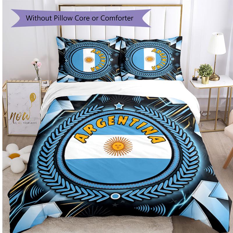 Argentina Football Printed Bedding 3 Piece Set Cozy Breathable Bed Cover Set As Housewarming Holiday Gift