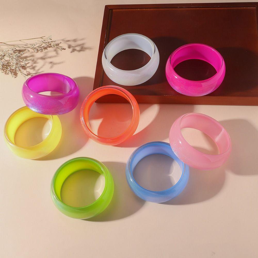 Glitter Big Round Colorful Resin Bangle Geometric Design Transparent Hand Ring  Girls