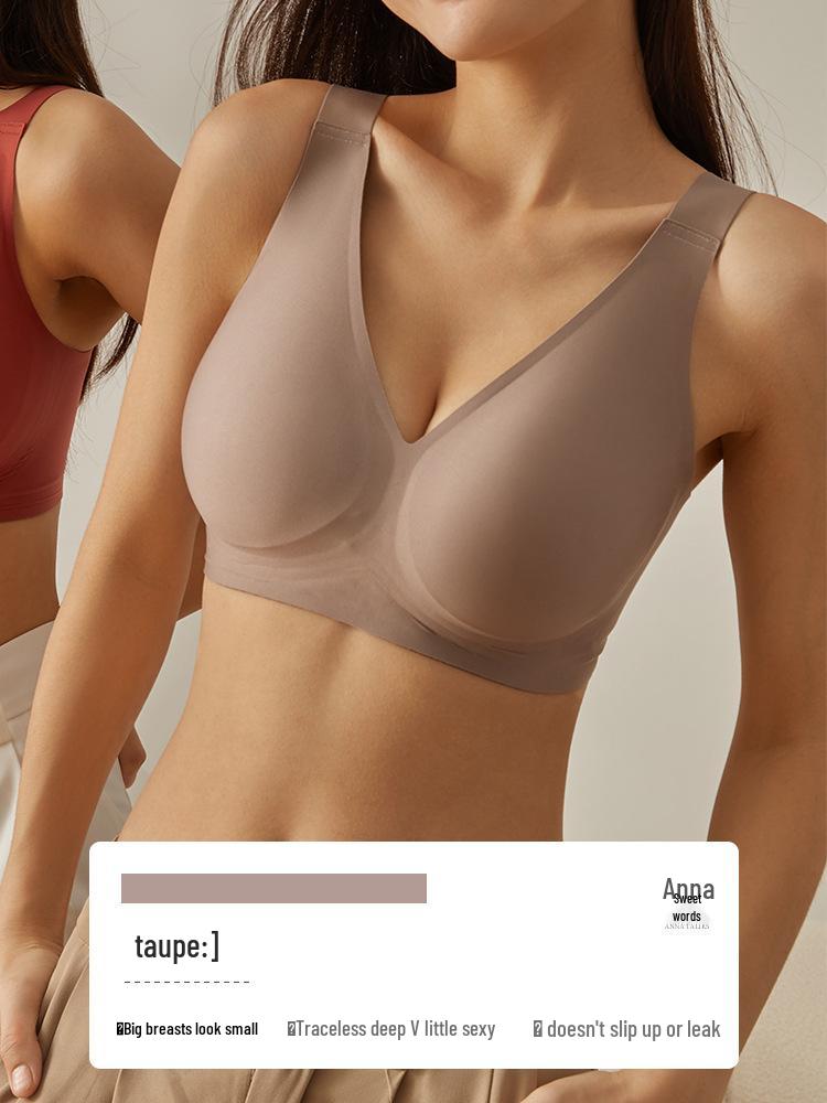Plus Size Deep V Seamless Wire-Free Bra: C-F Cup, Large Bust Minimizer with Anti-Sagging Side Support