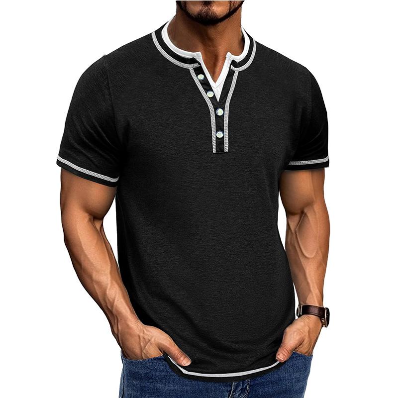 

Men’s Short Sleeve V-Neck Layered Look Henley Shirt S