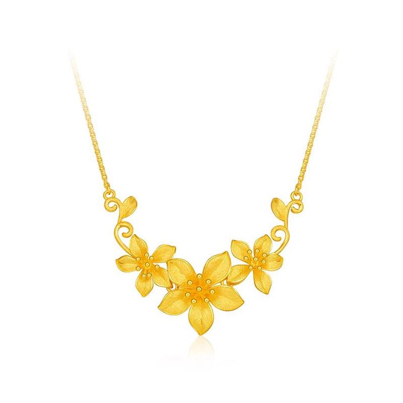 Luxury Pure Gold Real Gold Happy Flower Wedding Necklace Women's Wedding Gift