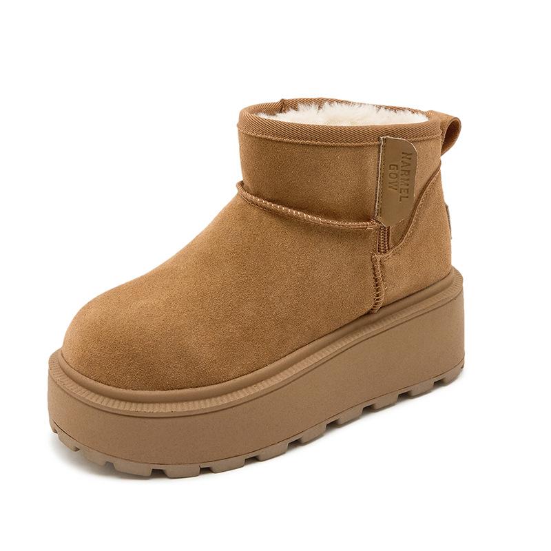 Women's 2024 Warm Leather Snow Boots - Small Size, Low-Top, Non-Slip, Thick-Soled, Height-Enhancing, Plush Winter Short Boots