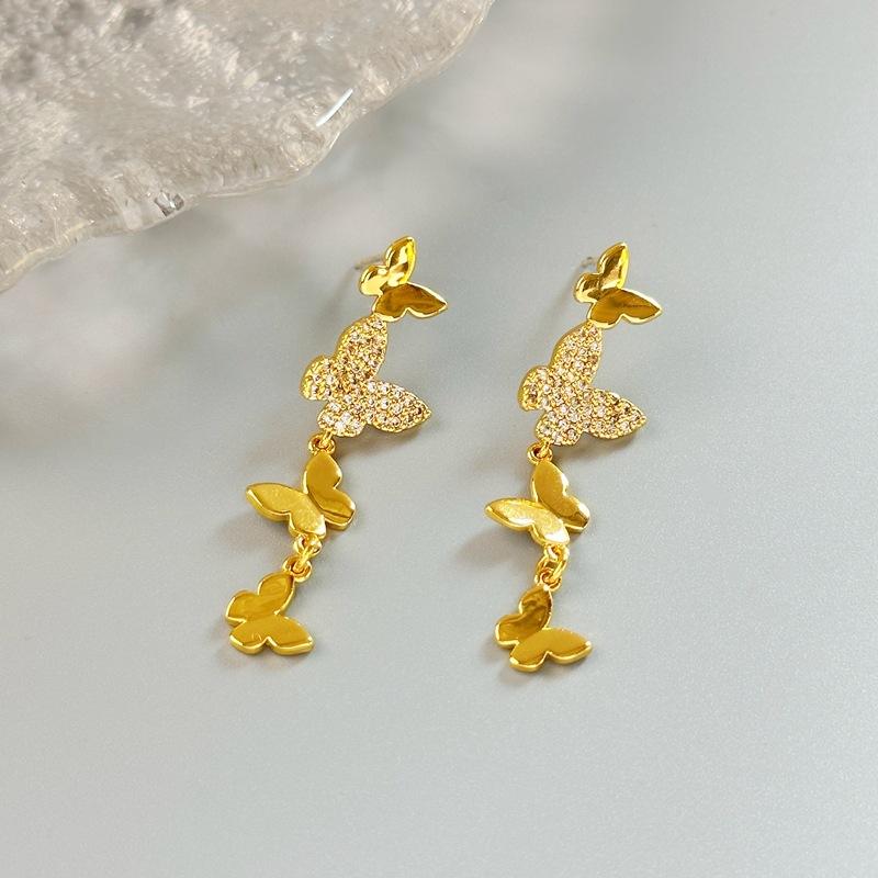 

Baroque Retro Personality Temperament Butterfly Wings Fringed Earrings High-End Earrings Female Spot золотой