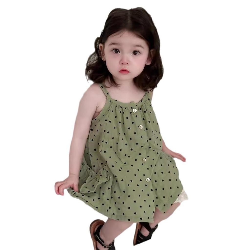Mädchen Koreanischer Stil Tupfen Camisole Kleid Set - Sommer Babykleidung