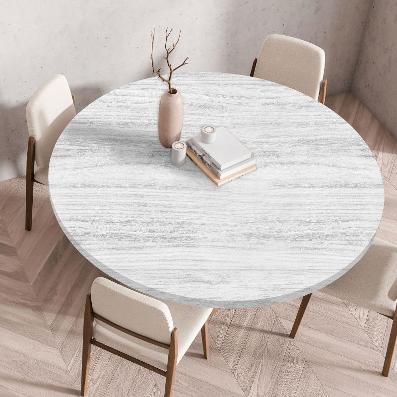 Wooden Patterns Round Table Cover Waterproof Oilproof Stain-Resistant Print Elastic Tablecloth for Kitchen Home Dustproof Decor