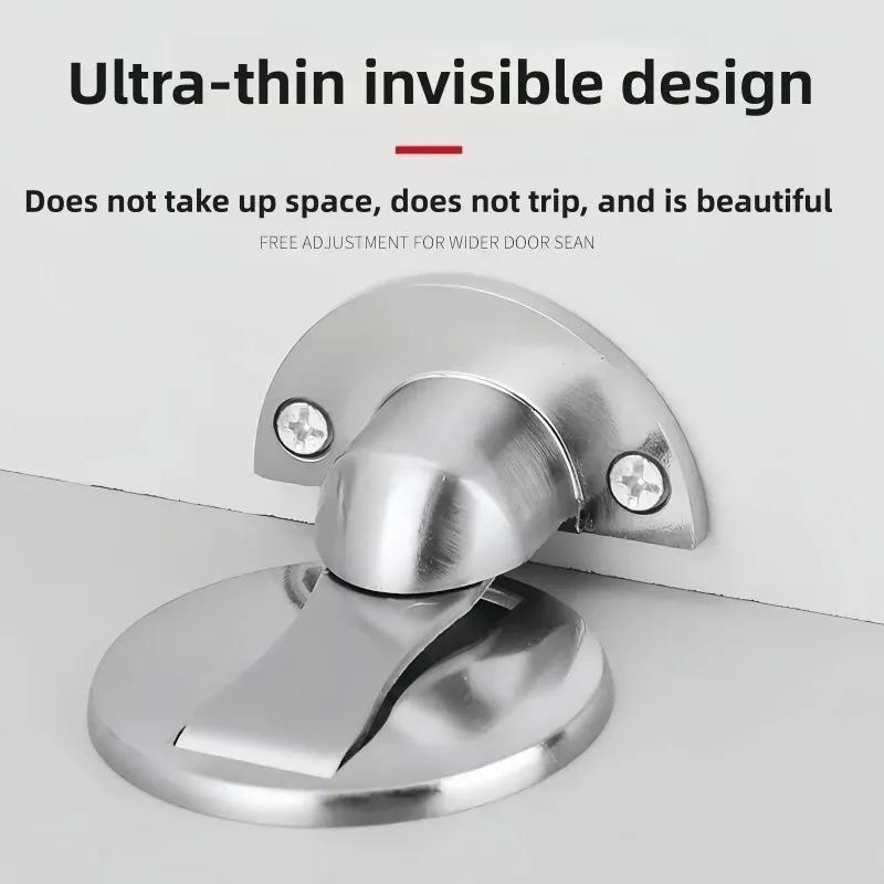 Punch-Free Invisible Magnetic Door Stopper: Stainless Steel Windproof Mechanical Self-Locking Door Stop for Home Safety