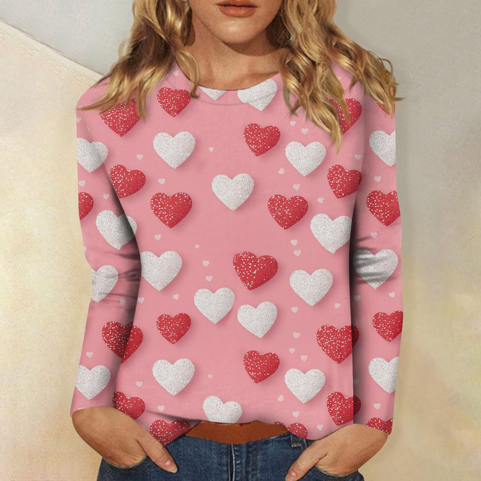 

Женская повседневная мода сексуальный удобный День святого Валентина принтованный круглый вырез длинный рукав топ XXL