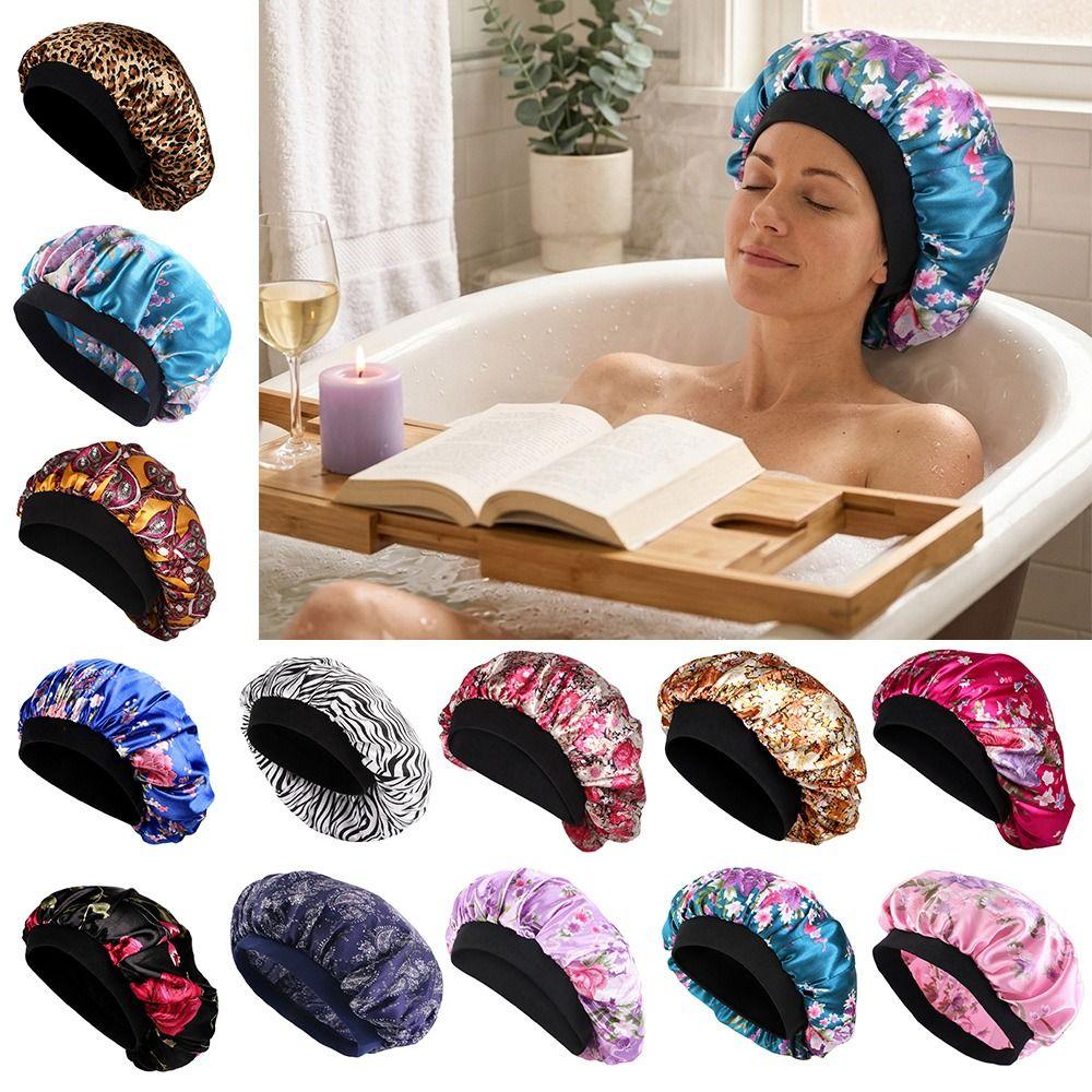 Elastic Wide Band Satin Sleep Bonnet Hair Loss Cover Bath Hair Cap Night Cap  Hair Wrap Accessories