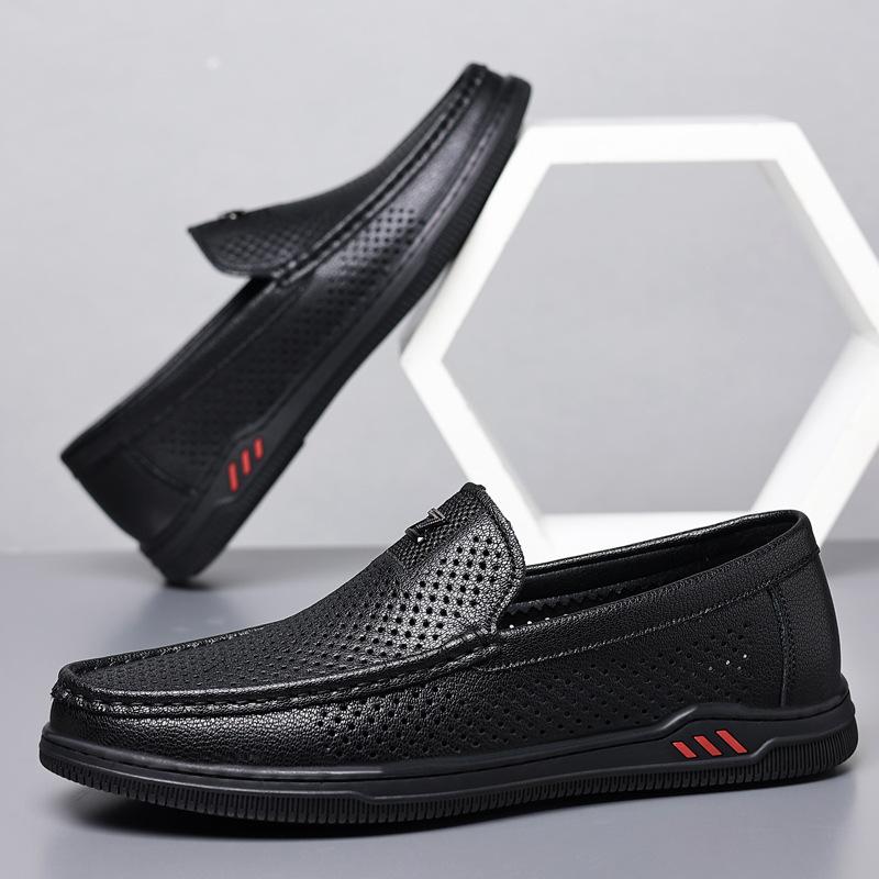 Summer New Shoes for Men Genuine Leather Casual Shoes Breathable Flat Leather Sandals Fashion Slip-on Loafers