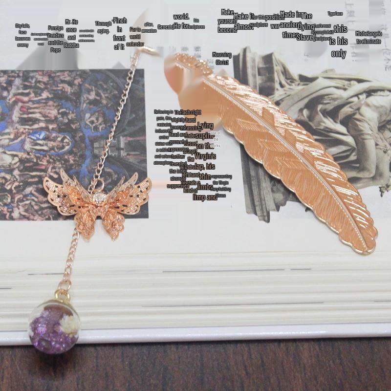 Chinese Cross-border Metal Feather Bookmark: Classical Leaf Vein Design, Creative Stationery, Ancient Style Cultural Gift