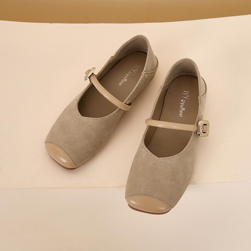Mode-Einzelschuhe für Damen 2025 Sommer neu, Oberbekleidung, niedriger Absatz, leichter Ausschnitt, Mary Jane Schuhe mit quadratischer Spitze, weicher Sohle und Schnalle zum doppelten Tragen