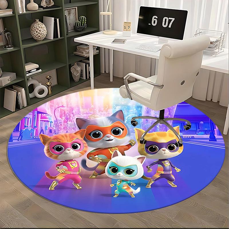 Superhero Cats,Colorful Cat Squad Chair mat Round Rug Office carpet, Machine Washable, Non slip, Suitable for Living Rooms, Bedrooms
