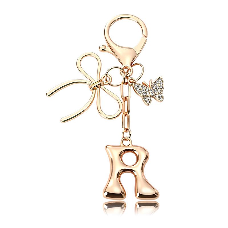 Chaveiro Fashion Borboleta Letra A-Z Feminino Menina Brilhante Fofo Mochila Chave de Carro Acessórios Cordão Pingente de Metal com Letra Presente