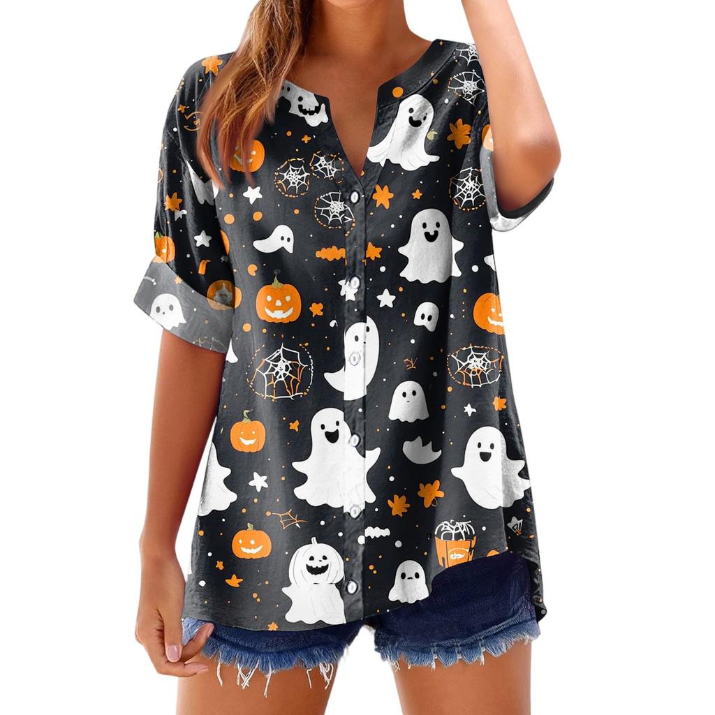 Women's Fashionable, Casual, Comfortable, Loose-Fitting Halloween Print Top