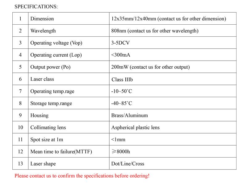 Industrial 808nm 200mW Dot Cross Line Laser Module Red Infrared Laser Diode Head for Positioning & Alignment