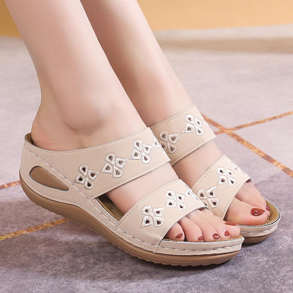 Sandale cu toc pană pentru femei Sandale de damă Model la modă Brodate Ușoare Antiderapante Cu degetele descoperite Vară Sandalias De TacóN