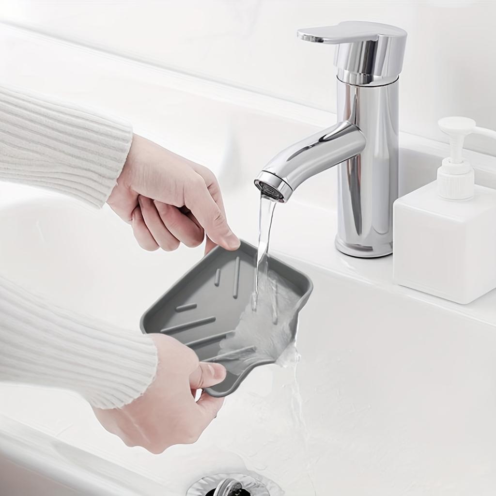 Non-Slip Silicone Bath Sink Tray with Drainage System -Dish Rack-like Design for Bathroom Countertop, Shower & Bathtub