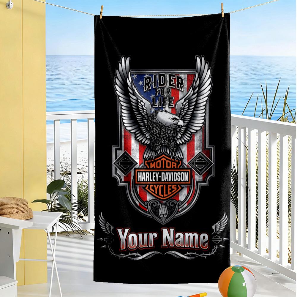 Harley-davidson Personalized Name Beach Towel Super Soft Microfiber Quickdry Fabric