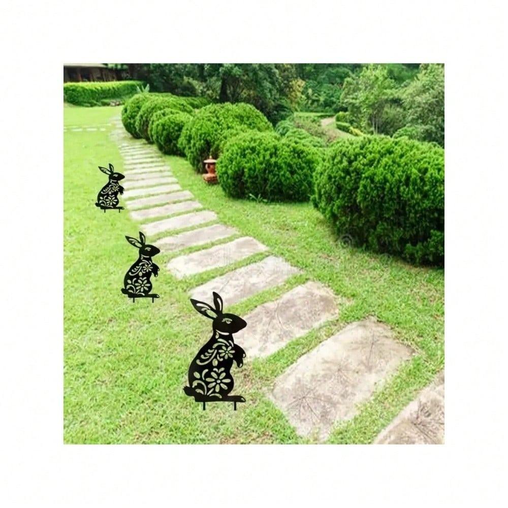 Black Metal Rabbit Garden Stakes Outdoor Decor Personalized Gift for Yard