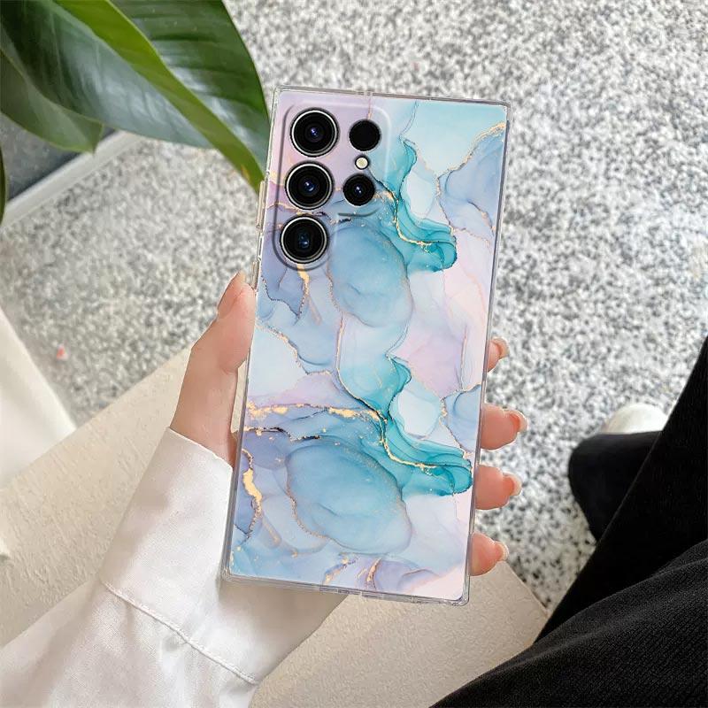 Flowing Color Marble Pattern Phone Case S25Ultra For Samsung Galaxy S25 S24 S23 S21 Ultra S20 FE S22 Plus A35 A55 5G Clear Cover