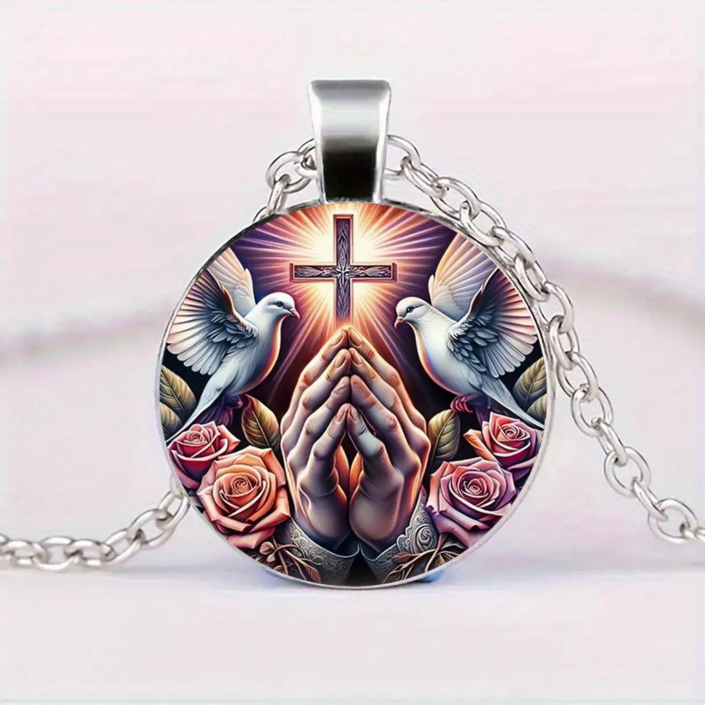 Este Colar com Pingente de Mão em Oração Cristã e Pomba é um Presente Religioso Adequado para Uso Diário, e é Especialmente Adequado para Mulheres.