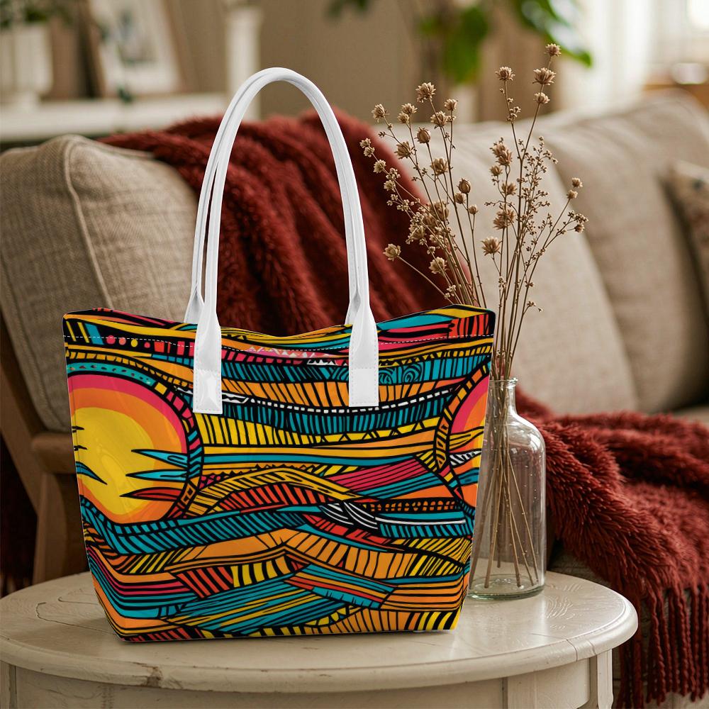 Colorful Abstract Ethnic Pattern Tote Bag Fashion Casual Shoulder Handbag for Daily Use