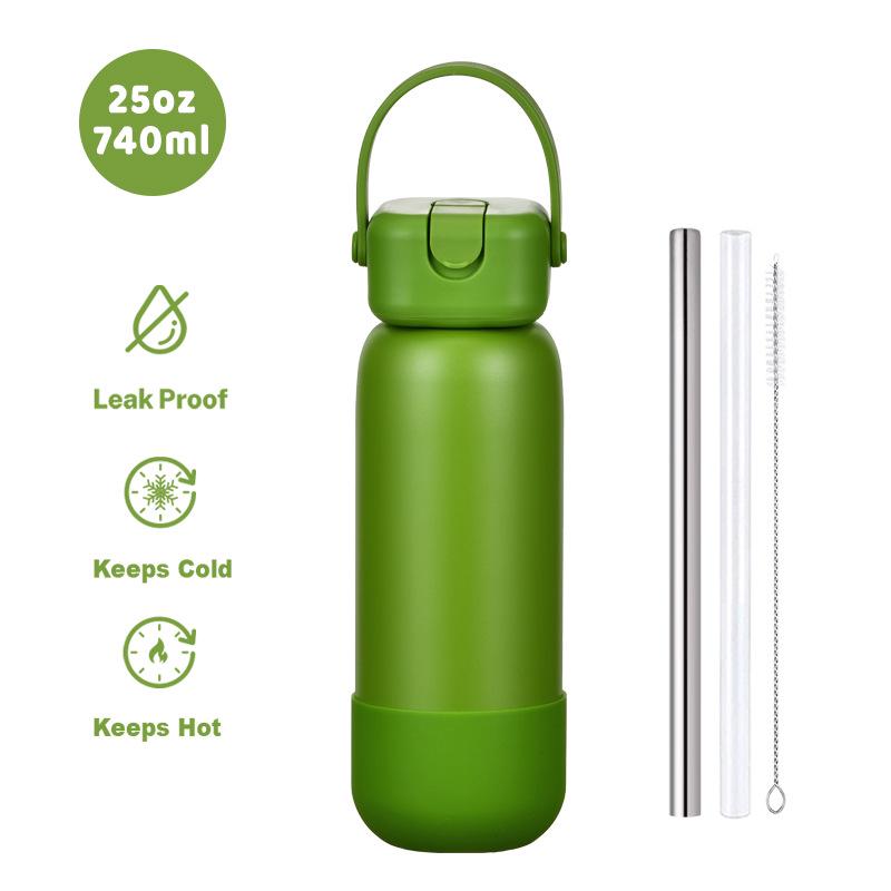 

2026 Stainless Steel 25OZ Sports Water Bottle with Straw Lid - Portable Outdoor Thermos Cup 740ml зелений/авокадо