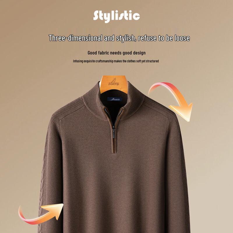 Men's 100% Merino Wool Half-Zip Stand-Collar Heavy Knit Sweater