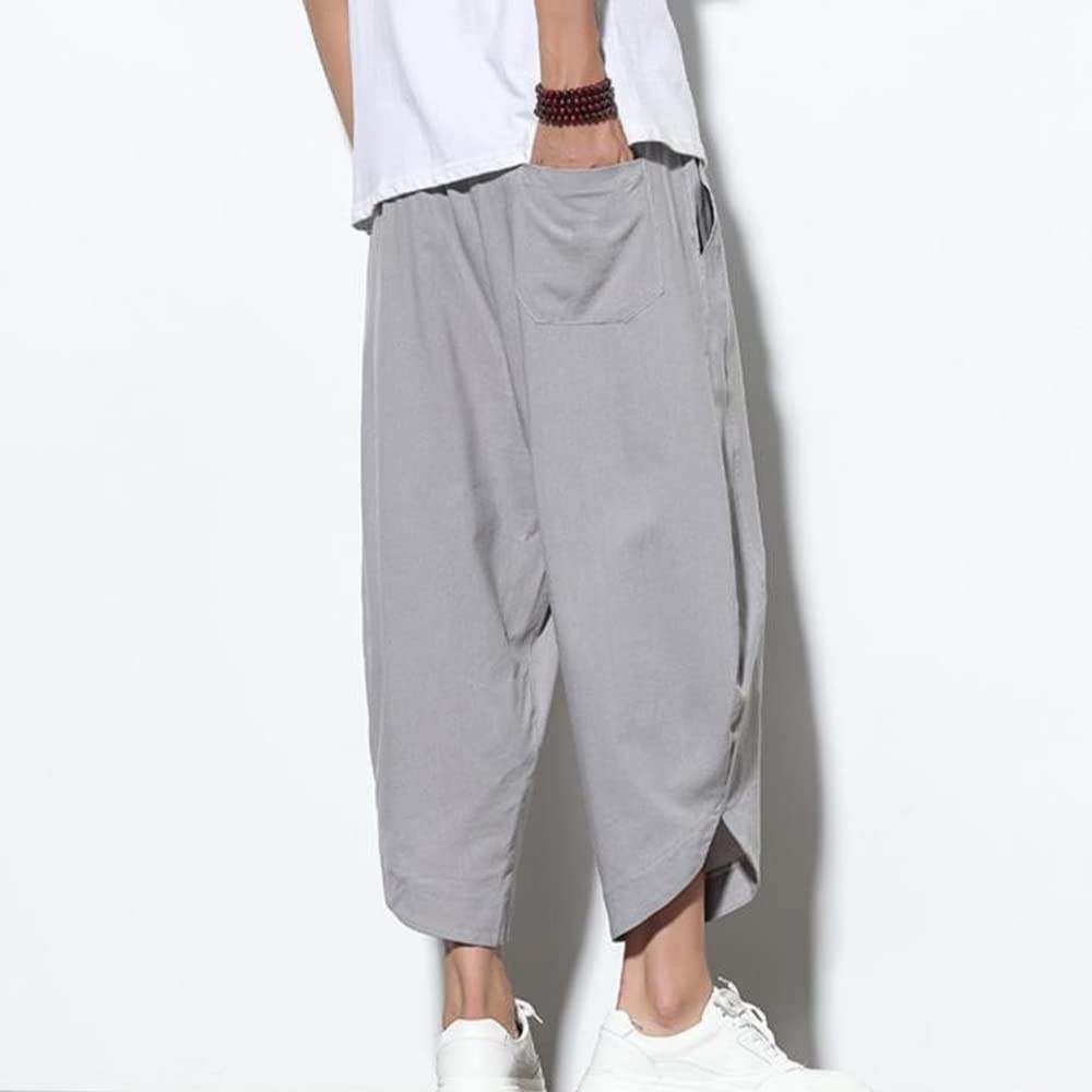 GUTHONG Letní Sarouel Plus Zkrácené Jednobarevné Zúžené Nastavitelné Volné Ležérní Kalhoty pro a Podzim Pánské Kalhoty, Kalhoty s Širokými Nohavicemi, Velikosti, Délka, Barva, Kalhoty,