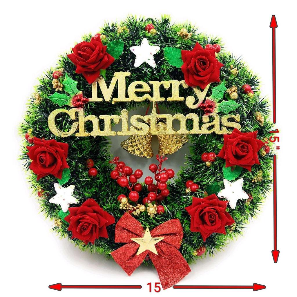 Designer Christmas Wreath for Front Door, Christmas Decorations Items (Green Pine, 15Inch Diameter)