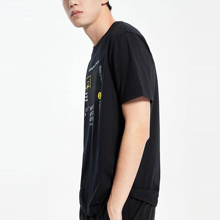 Li-Ning Badfive Basketball Series Breathable Print Short Sleeve T-Shirt Men Tops Black AHSQ217-4
