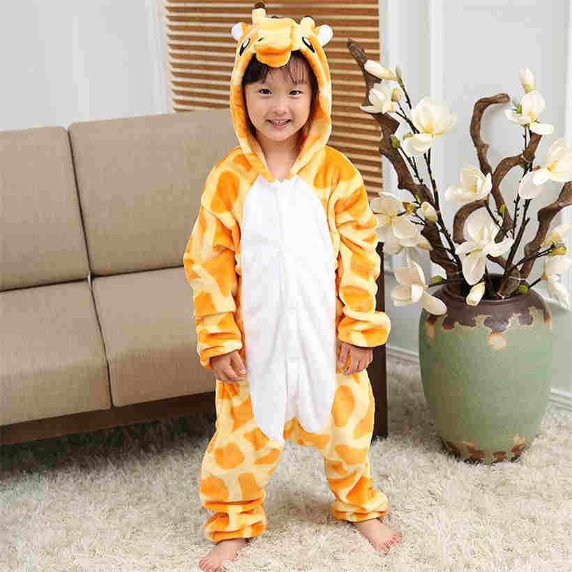 Autumn Winter Cartoon Animal One Piece Children Pajamas Flannel Coral Velvet Seepwear Set
